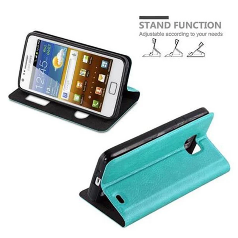 Cadorabo Hülle kompatibel mit Samsung Galaxy S2 / S2 PLUS Schutzhülle mit Magnetverschluss, Standfunktion und 2 Sichtfenstern
