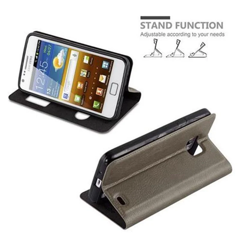 Cadorabo Hülle kompatibel mit Samsung Galaxy S2 / S2 PLUS Schutzhülle mit Magnetverschluss, Standfunktion und 2 Sichtfenstern