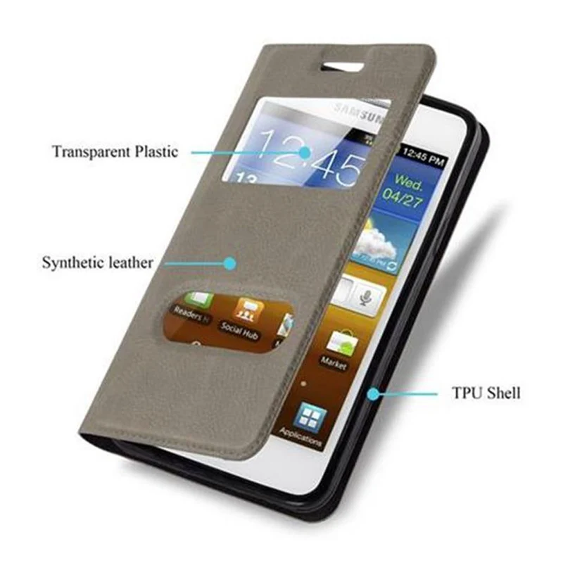 Cadorabo Hülle kompatibel mit Samsung Galaxy S2 / S2 PLUS Schutzhülle mit Magnetverschluss, Standfunktion und 2 Sichtfenstern