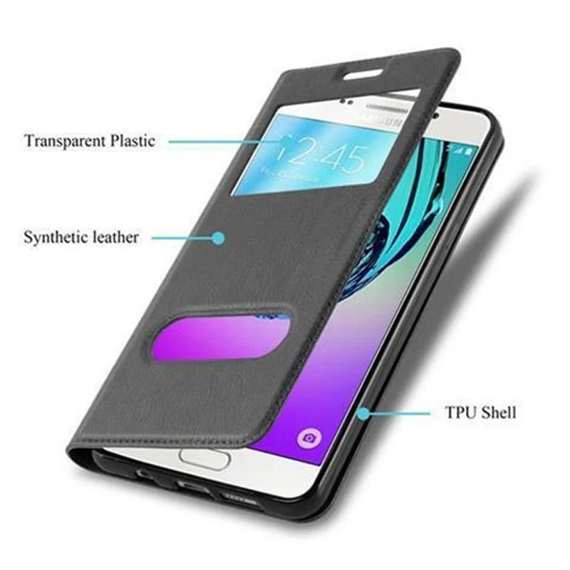 Cadorabo Hülle kompatibel mit Samsung Galaxy A5 2016 Schutzhülle mit Magnetverschluss, Standfunktion und 2 Sichtfenstern