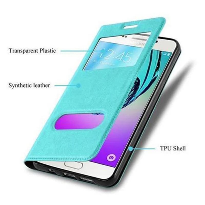 Cadorabo Hülle kompatibel mit Samsung Galaxy A5 2016 Schutzhülle mit Magnetverschluss, Standfunktion und 2 Sichtfenstern