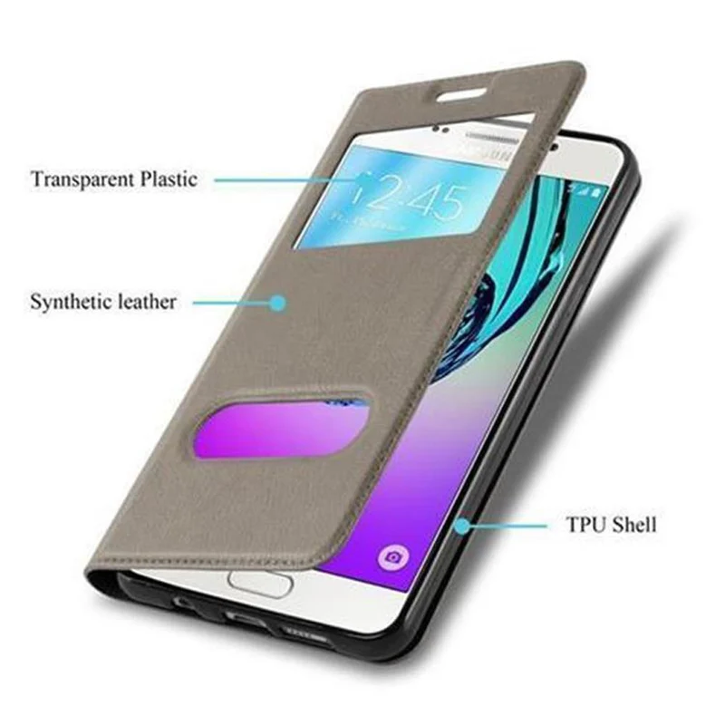 Cadorabo Hülle kompatibel mit Samsung Galaxy A5 2016 Schutzhülle mit Magnetverschluss, Standfunktion und 2 Sichtfenstern