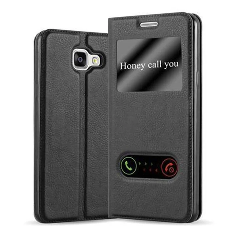 Cadorabo Hülle kompatibel mit Samsung Galaxy A3 2016 Schutzhülle mit Magnetverschluss, Standfunktion und 2 Sichtfenstern