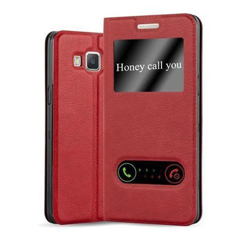 Cadorabo Hülle kompatibel mit Samsung Galaxy A3 2015 Schutzhülle mit Magnetverschluss, Standfunktion und 2 Sichtfenstern