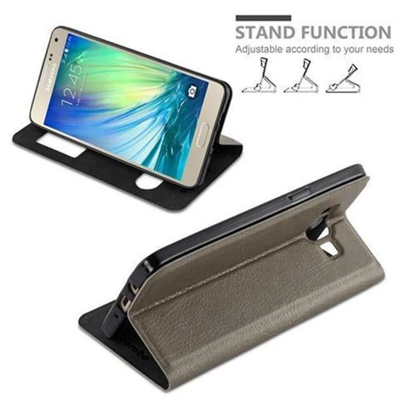 Cadorabo Hülle kompatibel mit Samsung Galaxy A3 2015 Schutzhülle mit Magnetverschluss, Standfunktion und 2 Sichtfenstern