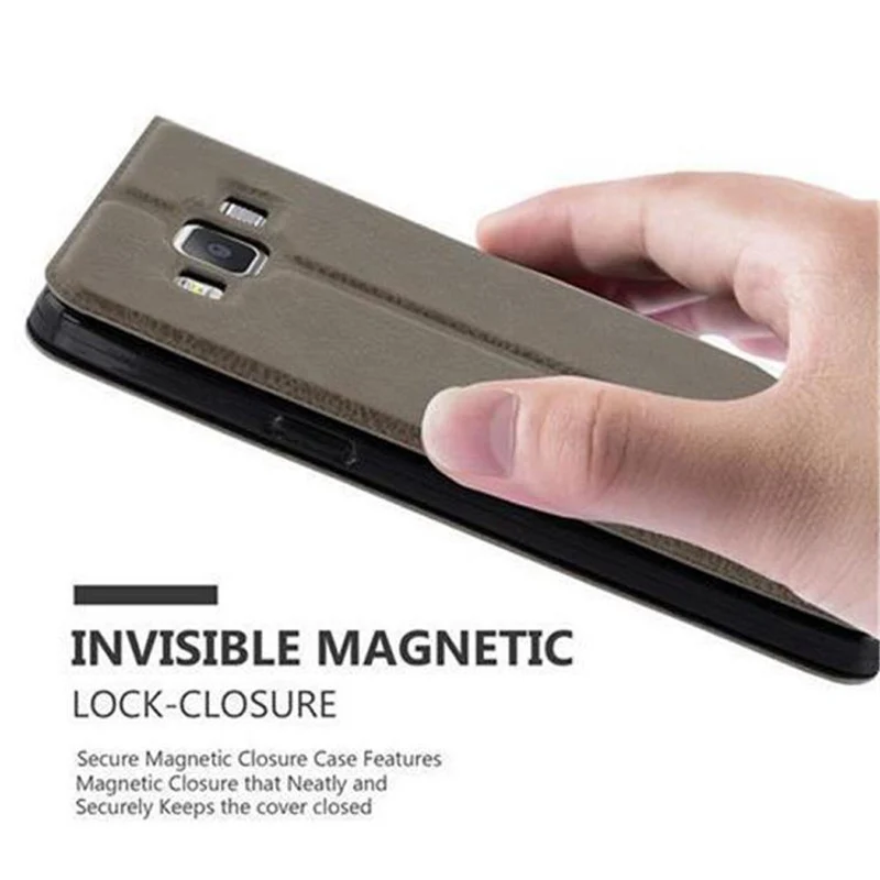 Cadorabo Hülle kompatibel mit Samsung Galaxy A3 2015 Schutzhülle mit Magnetverschluss, Standfunktion und 2 Sichtfenstern