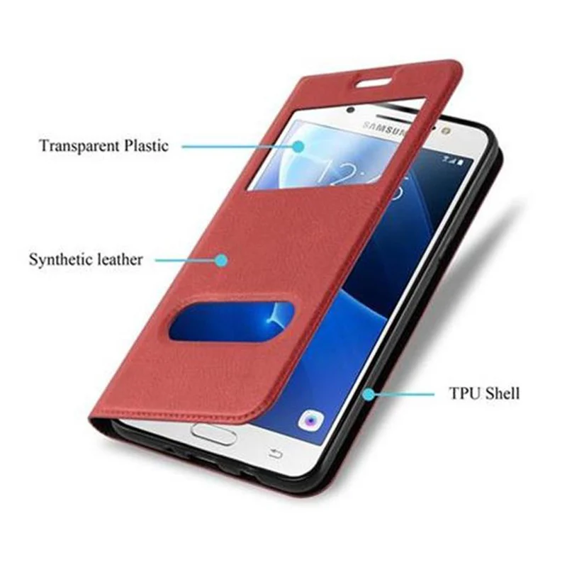 Cadorabo Hülle kompatibel mit Samsung Galaxy J5 2016 Schutzhülle mit Magnetverschluss, Standfunktion und 2 Sichtfenstern