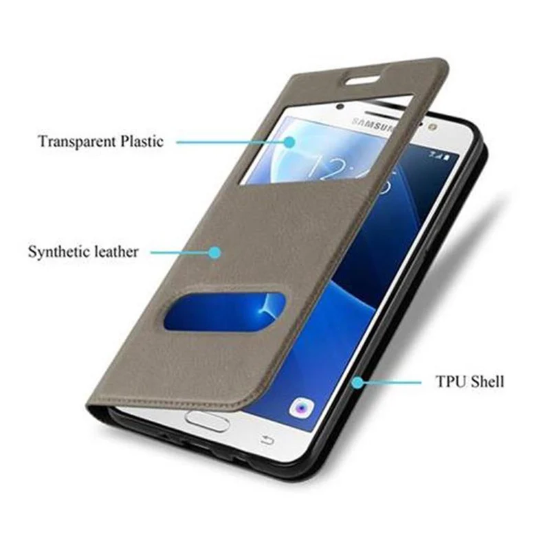 Cadorabo Hülle kompatibel mit Samsung Galaxy J5 2016 Schutzhülle mit Magnetverschluss, Standfunktion und 2 Sichtfenstern