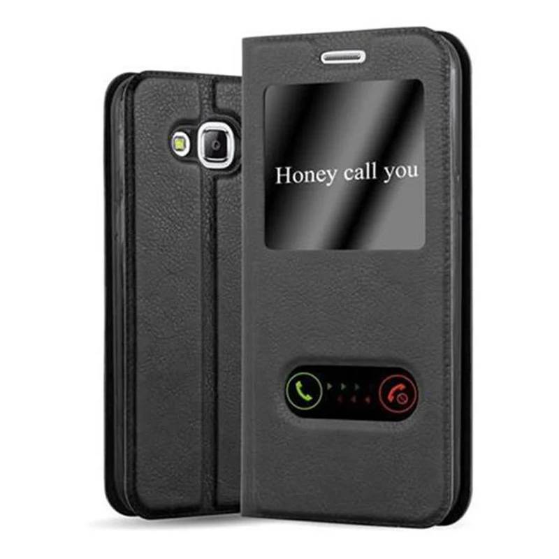 Cadorabo Hülle kompatibel mit Samsung Galaxy J5 2015 Schutzhülle mit Magnetverschluss, Standfunktion und 2 Sichtfenstern