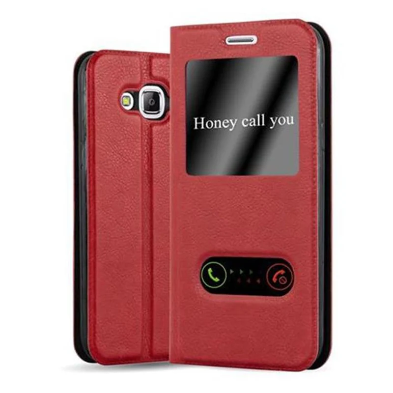 Cadorabo Hülle kompatibel mit Samsung Galaxy J5 2015 Schutzhülle mit Magnetverschluss, Standfunktion und 2 Sichtfenstern