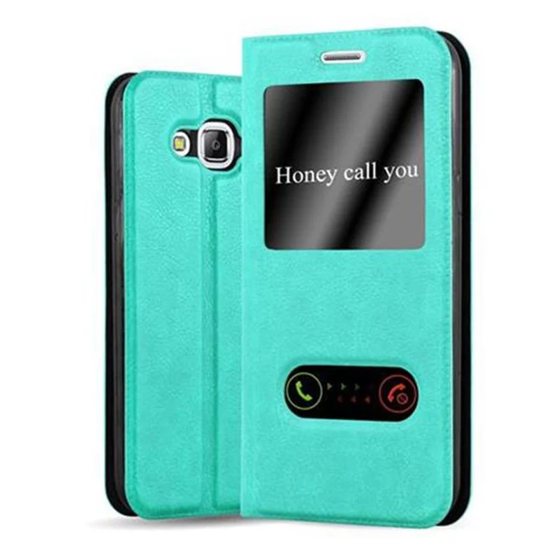 Cadorabo Hülle kompatibel mit Samsung Galaxy J5 2015 Schutzhülle mit Magnetverschluss, Standfunktion und 2 Sichtfenstern