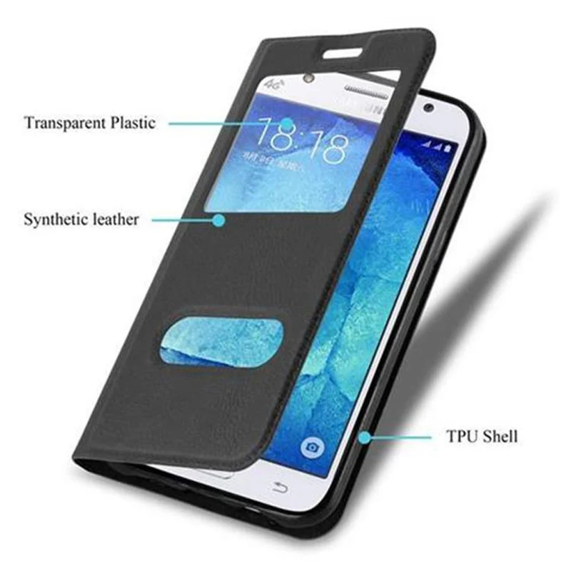 Cadorabo Hülle kompatibel mit Samsung Galaxy J5 2015 Schutzhülle mit Magnetverschluss, Standfunktion und 2 Sichtfenstern