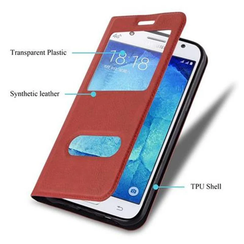Cadorabo Hülle kompatibel mit Samsung Galaxy J5 2015 Schutzhülle mit Magnetverschluss, Standfunktion und 2 Sichtfenstern