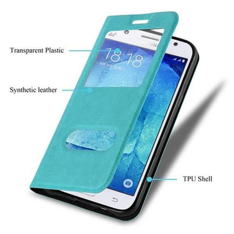 Cadorabo Hülle kompatibel mit Samsung Galaxy J5 2015 Schutzhülle mit Magnetverschluss, Standfunktion und 2 Sichtfenstern