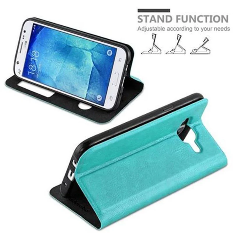 Cadorabo Hülle kompatibel mit Samsung Galaxy J5 2015 Schutzhülle mit Magnetverschluss, Standfunktion und 2 Sichtfenstern