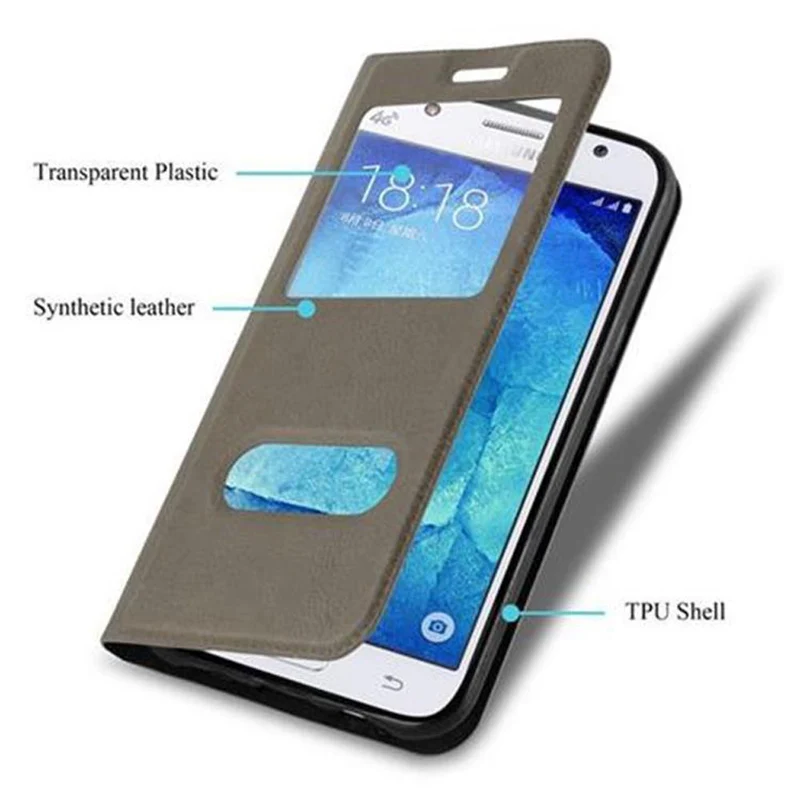 Cadorabo Hülle kompatibel mit Samsung Galaxy J5 2015 Schutzhülle mit Magnetverschluss, Standfunktion und 2 Sichtfenstern