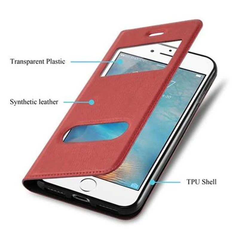 Cadorabo Hülle kompatibel mit Apple iPhone 7 PLUS / 7S PLUS / 8 PLUS Schutzhülle mit Magnetverschluss, Standfunktion und 2 Sichtfenstern
