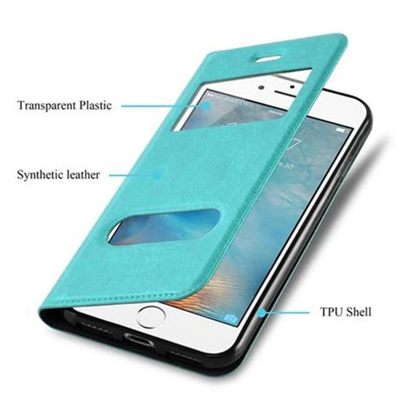 Cadorabo Hülle kompatibel mit Apple iPhone 7 PLUS / 7S PLUS / 8 PLUS Schutzhülle mit Magnetverschluss, Standfunktion und 2 Sichtfenstern