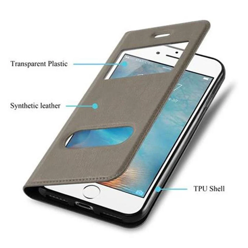 Cadorabo Hülle kompatibel mit Apple iPhone 7 PLUS / 7S PLUS / 8 PLUS Schutzhülle mit Magnetverschluss, Standfunktion und 2 Sichtfenstern