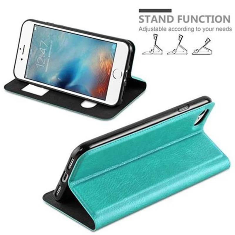 Cadorabo Hülle kompatibel mit Apple iPhone 7 / 7S / 8 / SE 2020 Schutzhülle mit Magnetverschluss, Standfunktion und 2 Sichtfenstern