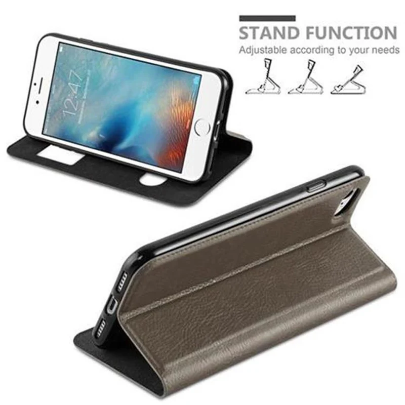 Cadorabo Hülle kompatibel mit Apple iPhone 7 / 7S / 8 / SE 2020 Schutzhülle mit Magnetverschluss, Standfunktion und 2 Sichtfenstern