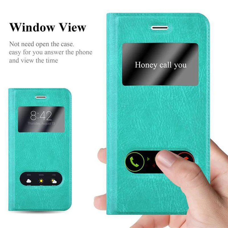 Cadorabo Hülle kompatibel mit Apple iPhone 6 PLUS / 6S PLUS Schutzhülle mit Magnetverschluss, Standfunktion und 2 Sichtfenstern