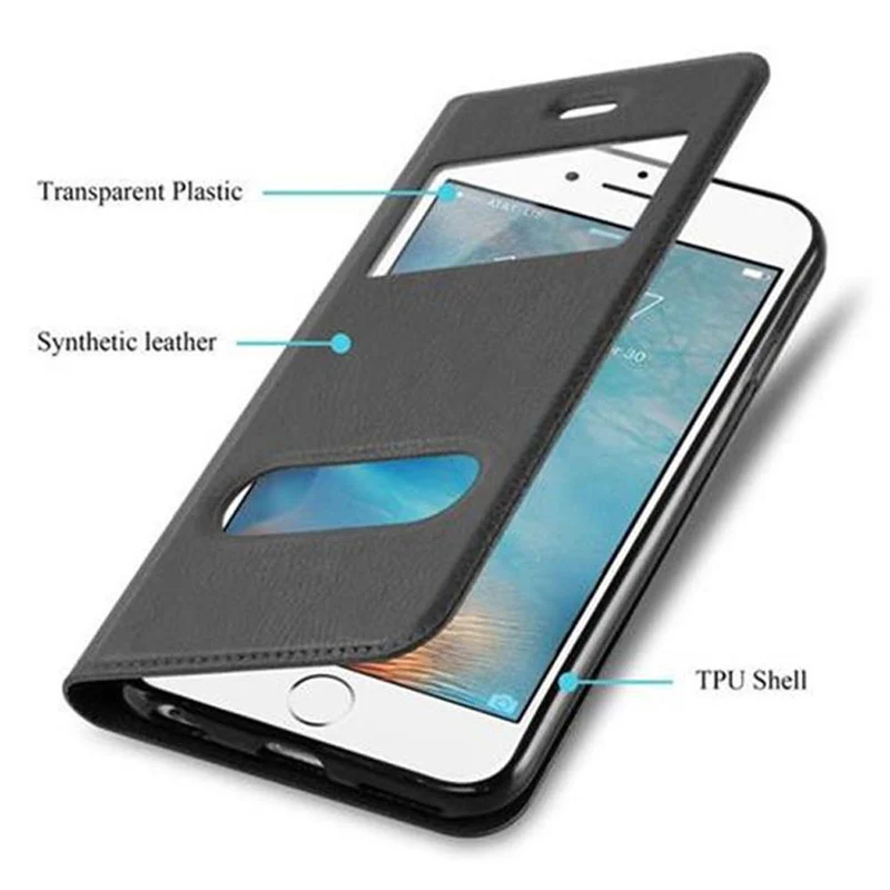 Cadorabo Hülle kompatibel mit Apple iPhone 6 / 6S Schutzhülle mit Magnetverschluss, Standfunktion und 2 Sichtfenstern