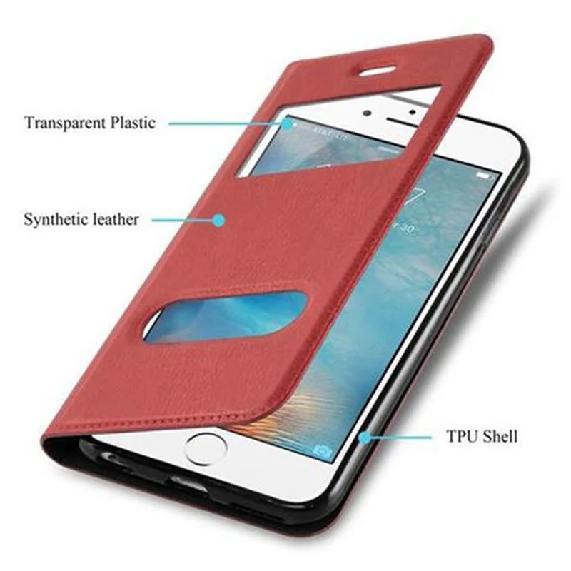 Cadorabo Hülle kompatibel mit Apple iPhone 6 / 6S Schutzhülle mit Magnetverschluss, Standfunktion und 2 Sichtfenstern