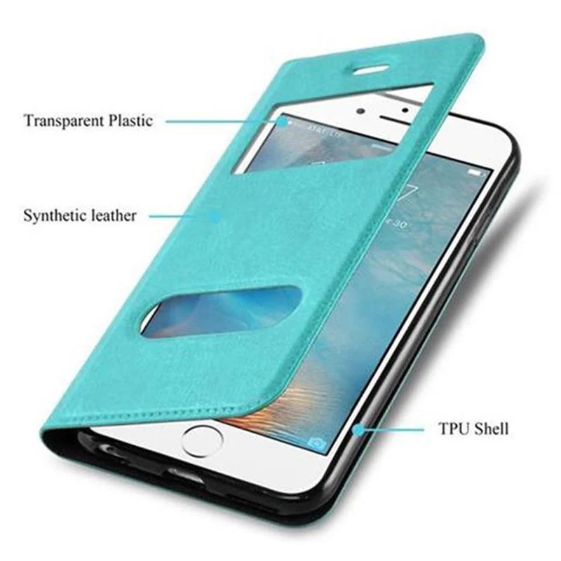 Cadorabo Hülle kompatibel mit Apple iPhone 6 / 6S Schutzhülle mit Magnetverschluss, Standfunktion und 2 Sichtfenstern