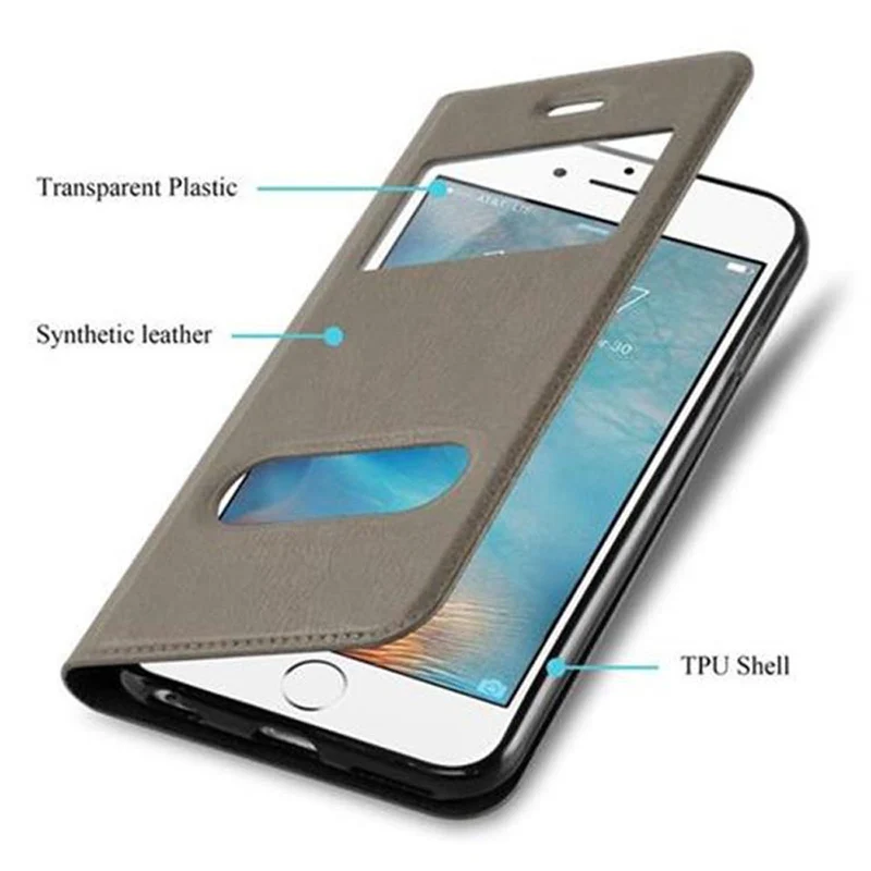 Cadorabo Hülle kompatibel mit Apple iPhone 6 / 6S Schutzhülle mit Magnetverschluss, Standfunktion und 2 Sichtfenstern