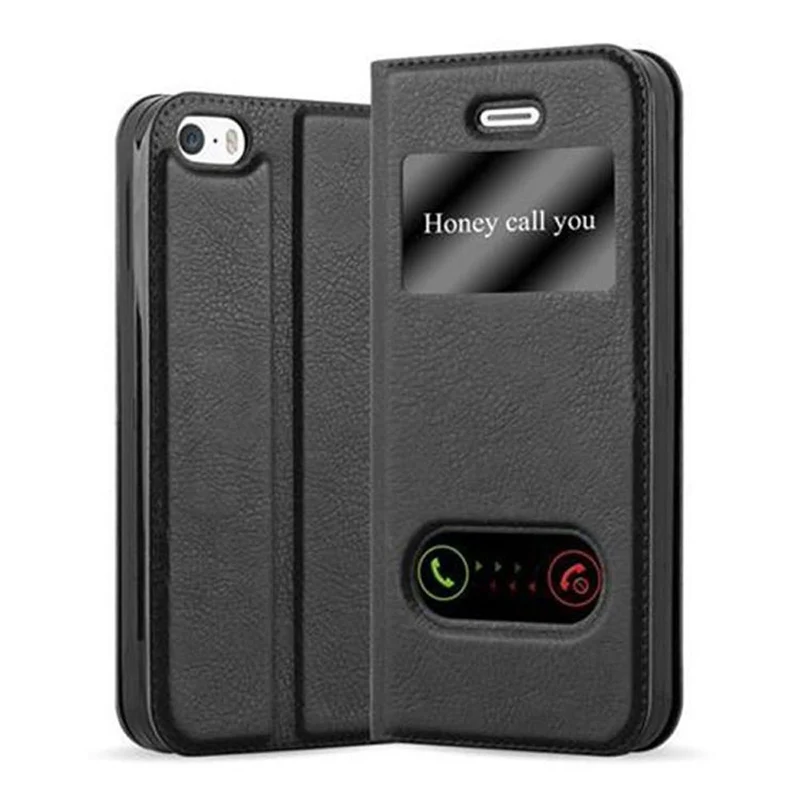 Cadorabo Hülle kompatibel mit Apple iPhone 5 / 5S / SE 2016 Schutzhülle mit Magnetverschluss, Standfunktion und 2 Sichtfenstern