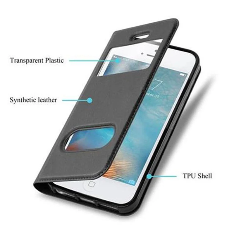 Cadorabo Hülle kompatibel mit Apple iPhone 5 / 5S / SE 2016 Schutzhülle mit Magnetverschluss, Standfunktion und 2 Sichtfenstern