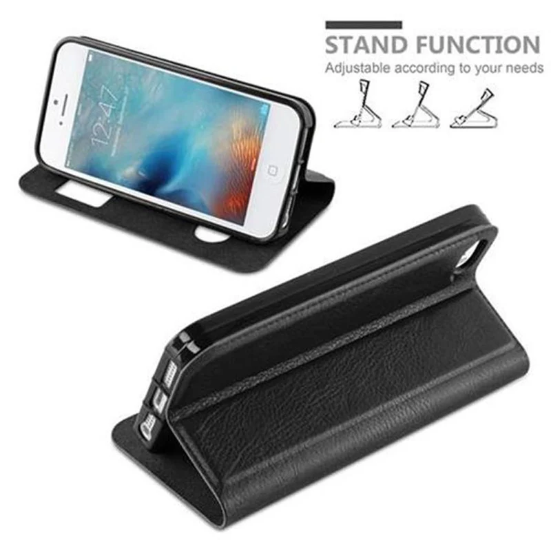 Cadorabo Hülle kompatibel mit Apple iPhone 5 / 5S / SE 2016 Schutzhülle mit Magnetverschluss, Standfunktion und 2 Sichtfenstern