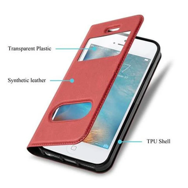 Cadorabo Hülle kompatibel mit Apple iPhone 5 / 5S / SE 2016 Schutzhülle mit Magnetverschluss, Standfunktion und 2 Sichtfenstern