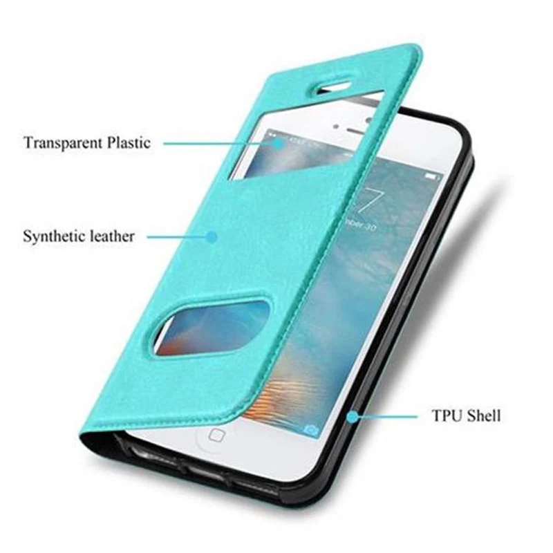 Cadorabo Hülle kompatibel mit Apple iPhone 5 / 5S / SE 2016 Schutzhülle mit Magnetverschluss, Standfunktion und 2 Sichtfenstern
