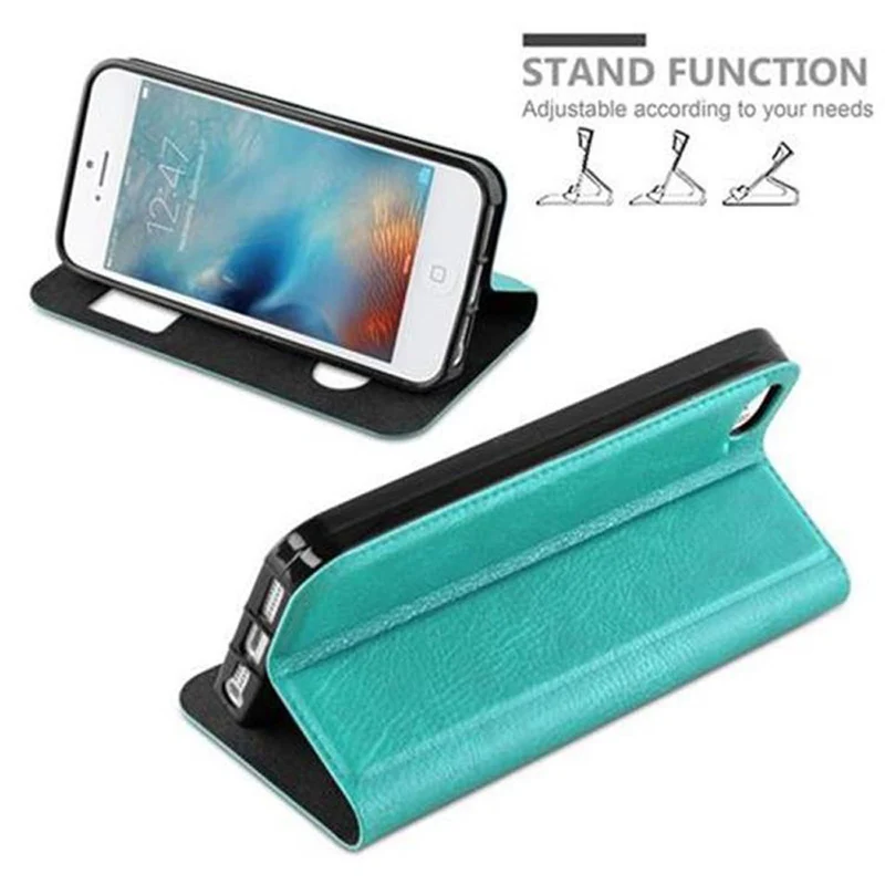 Cadorabo Hülle kompatibel mit Apple iPhone 5 / 5S / SE 2016 Schutzhülle mit Magnetverschluss, Standfunktion und 2 Sichtfenstern