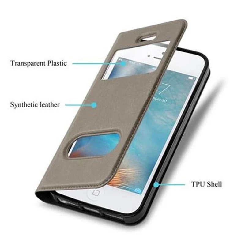 Cadorabo Hülle kompatibel mit Apple iPhone 5 / 5S / SE 2016 Schutzhülle mit Magnetverschluss, Standfunktion und 2 Sichtfenstern