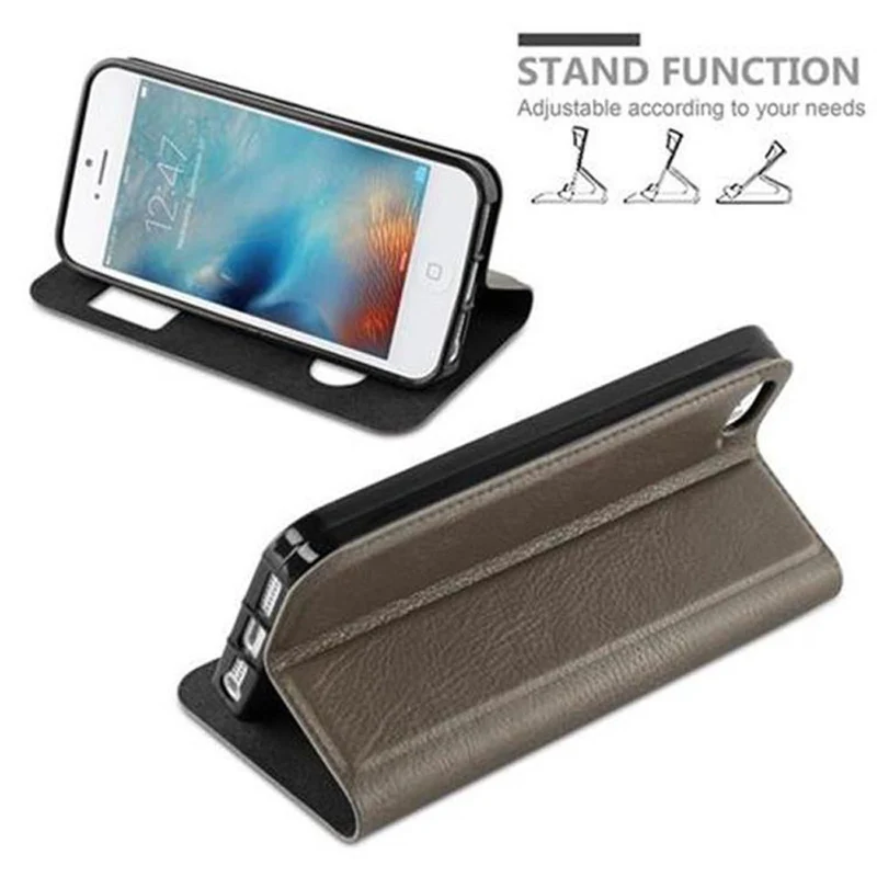 Cadorabo Hülle kompatibel mit Apple iPhone 5 / 5S / SE 2016 Schutzhülle mit Magnetverschluss, Standfunktion und 2 Sichtfenstern