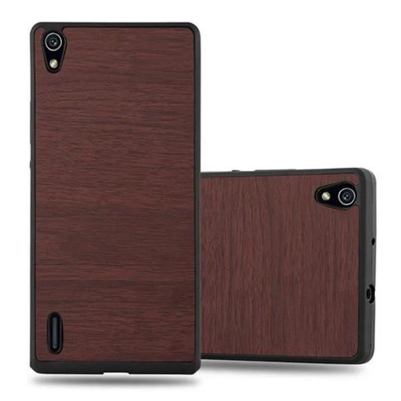 Cadorabo Hülle kompatibel mit Huawei ASCEND P7 Hard Case Schutzhülle in Holz Optik gegen Kratzer und Stöße