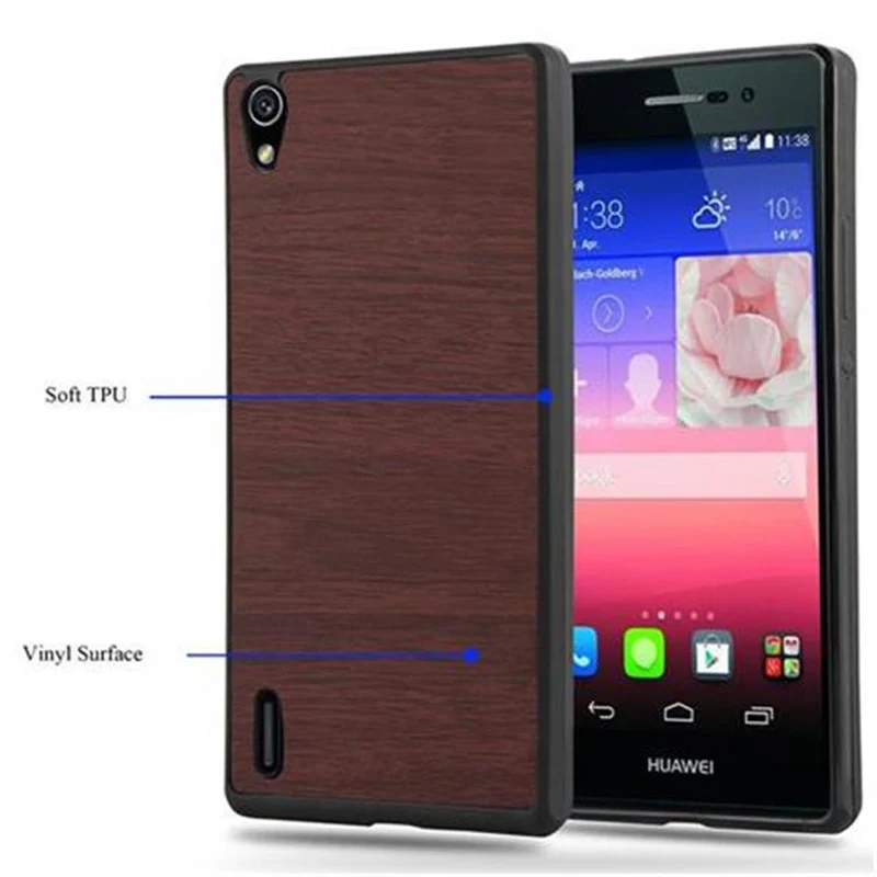 Cadorabo Hülle kompatibel mit Huawei ASCEND P7 Hard Case Schutzhülle in Holz Optik gegen Kratzer und Stöße