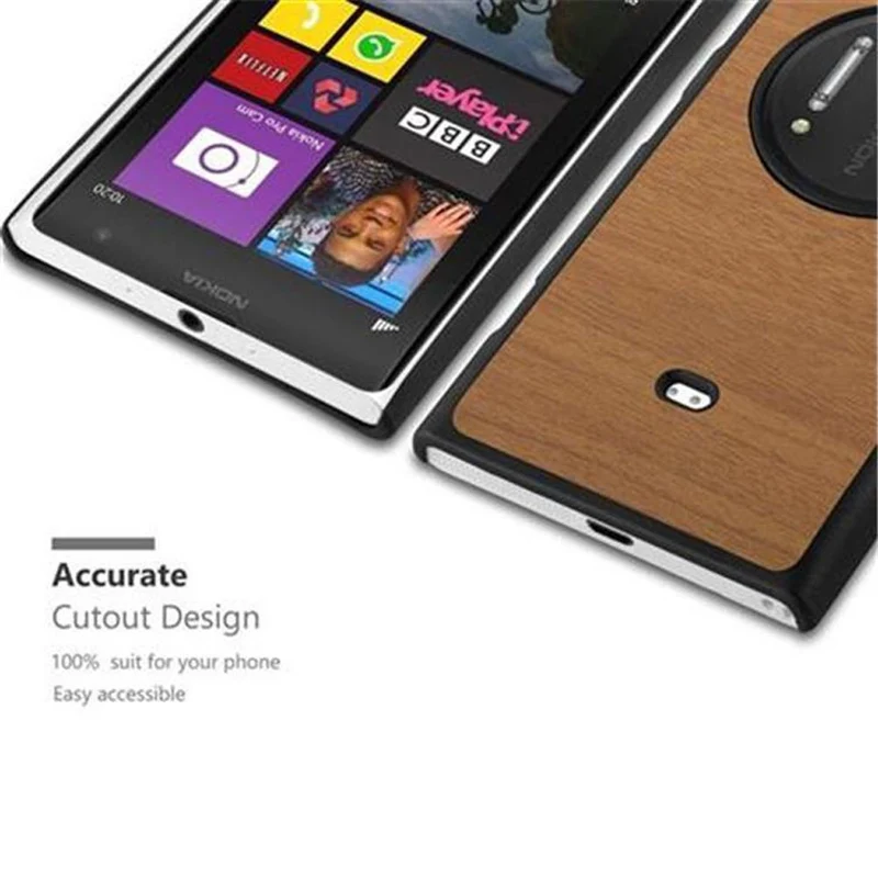 Cadorabo Hülle kompatibel mit Nokia Lumia 1020 Hard Case Schutzhülle in Holz Optik gegen Kratzer und Stöße