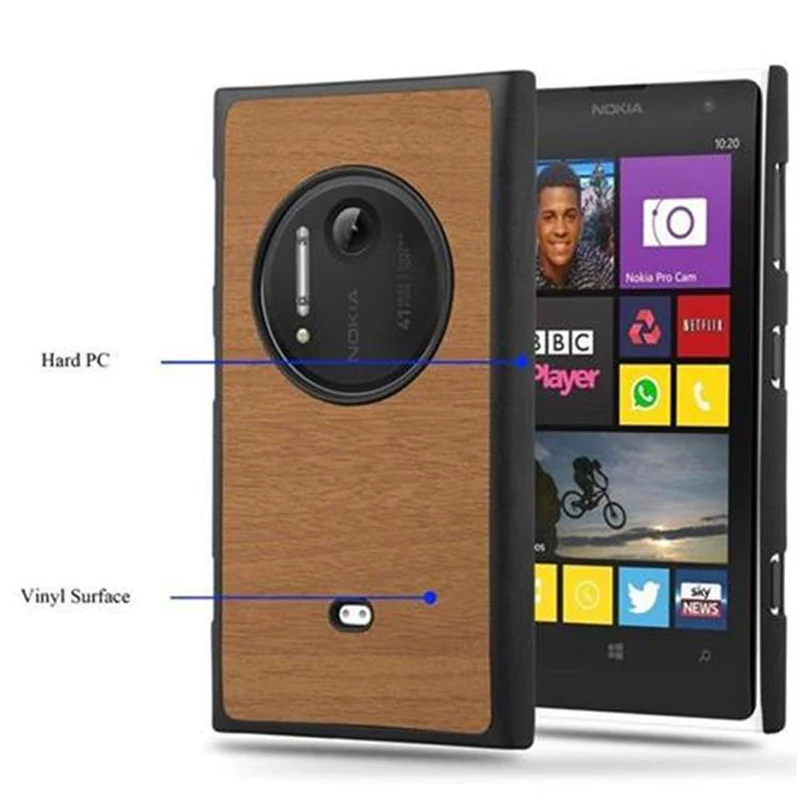 Cadorabo Hülle kompatibel mit Nokia Lumia 1020 Hard Case Schutzhülle in Holz Optik gegen Kratzer und Stöße