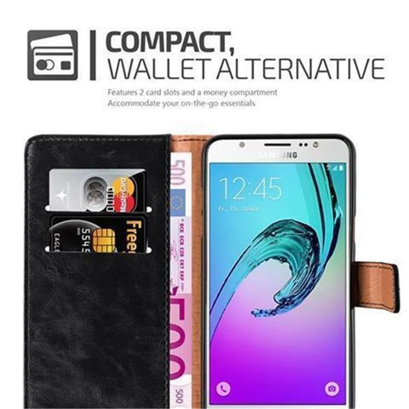 Cadorabo Hülle kompatibel mit Samsung Galaxy J7 2016 Schutzhülle mit Magnetverschluss, Standfunktion und Kartenfach