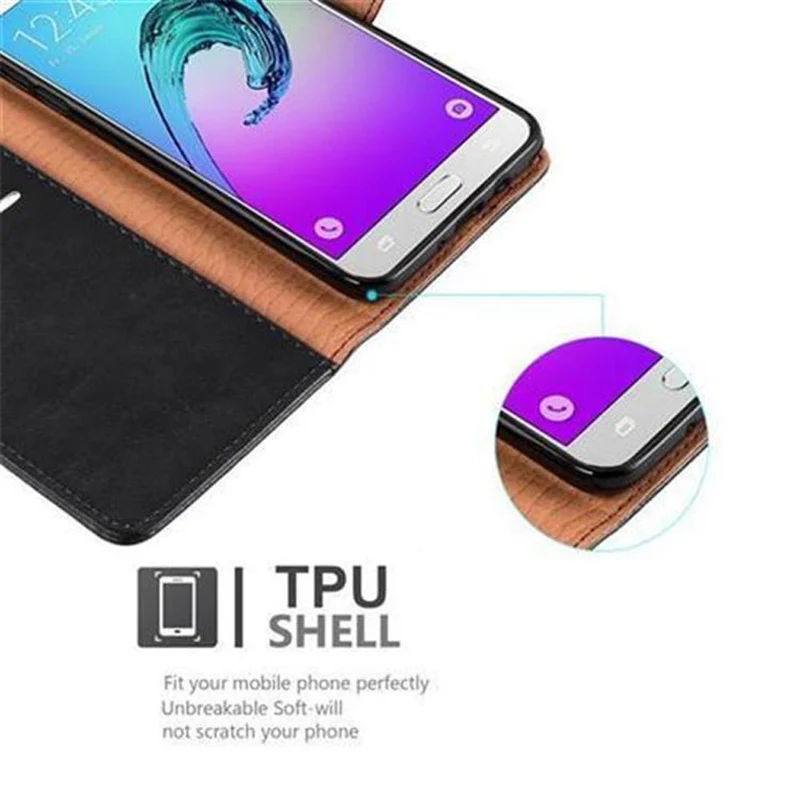 Cadorabo Hülle kompatibel mit Samsung Galaxy J7 2016 Schutzhülle mit Magnetverschluss, Standfunktion und Kartenfach