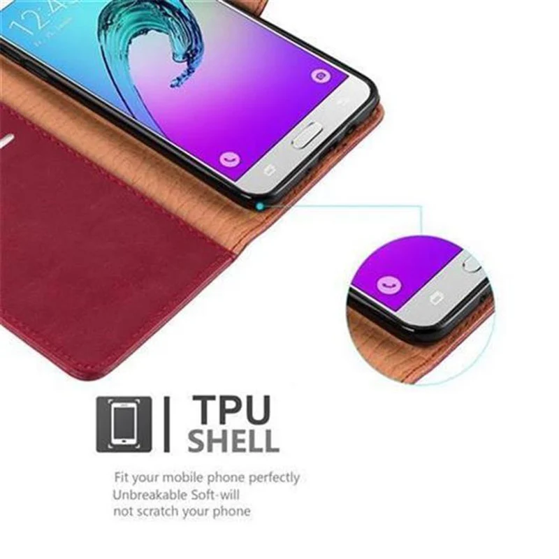 Cadorabo Hülle kompatibel mit Samsung Galaxy J7 2016 Schutzhülle mit Magnetverschluss, Standfunktion und Kartenfach