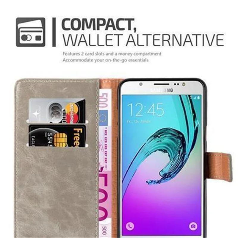 Cadorabo Hülle kompatibel mit Samsung Galaxy J7 2016 Schutzhülle mit Magnetverschluss, Standfunktion und Kartenfach