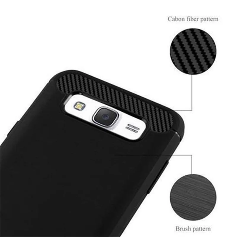 Cadorabo Hülle für Samsung Galaxy J7 2015 Schutzhülle aus flexiblem TPU Silikon in Edelstahl-Karbonfaser Optik