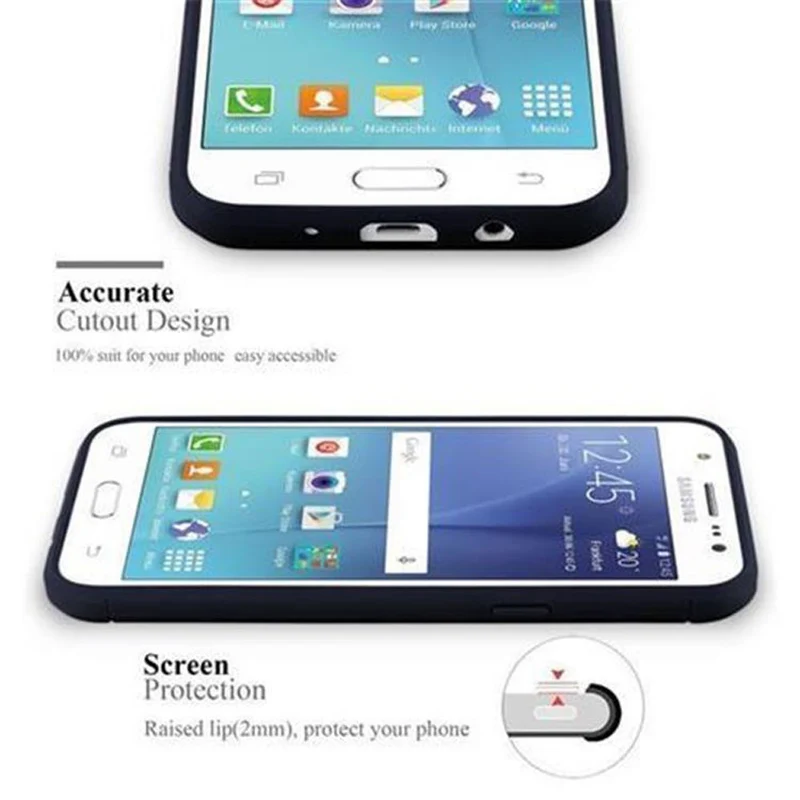 Cadorabo Hülle für Samsung Galaxy J7 2015 Schutzhülle aus flexiblem TPU Silikon in Edelstahl-Karbonfaser Optik