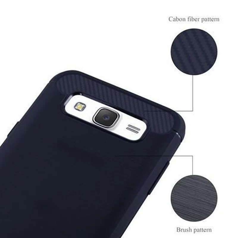 Cadorabo Hülle für Samsung Galaxy J7 2015 Schutzhülle aus flexiblem TPU Silikon in Edelstahl-Karbonfaser Optik