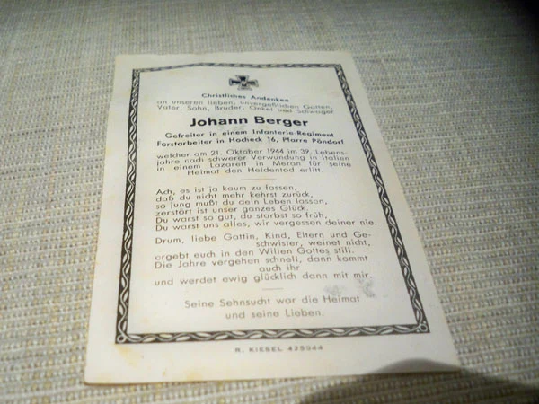 Sterbebilder Meran Oktober 1944